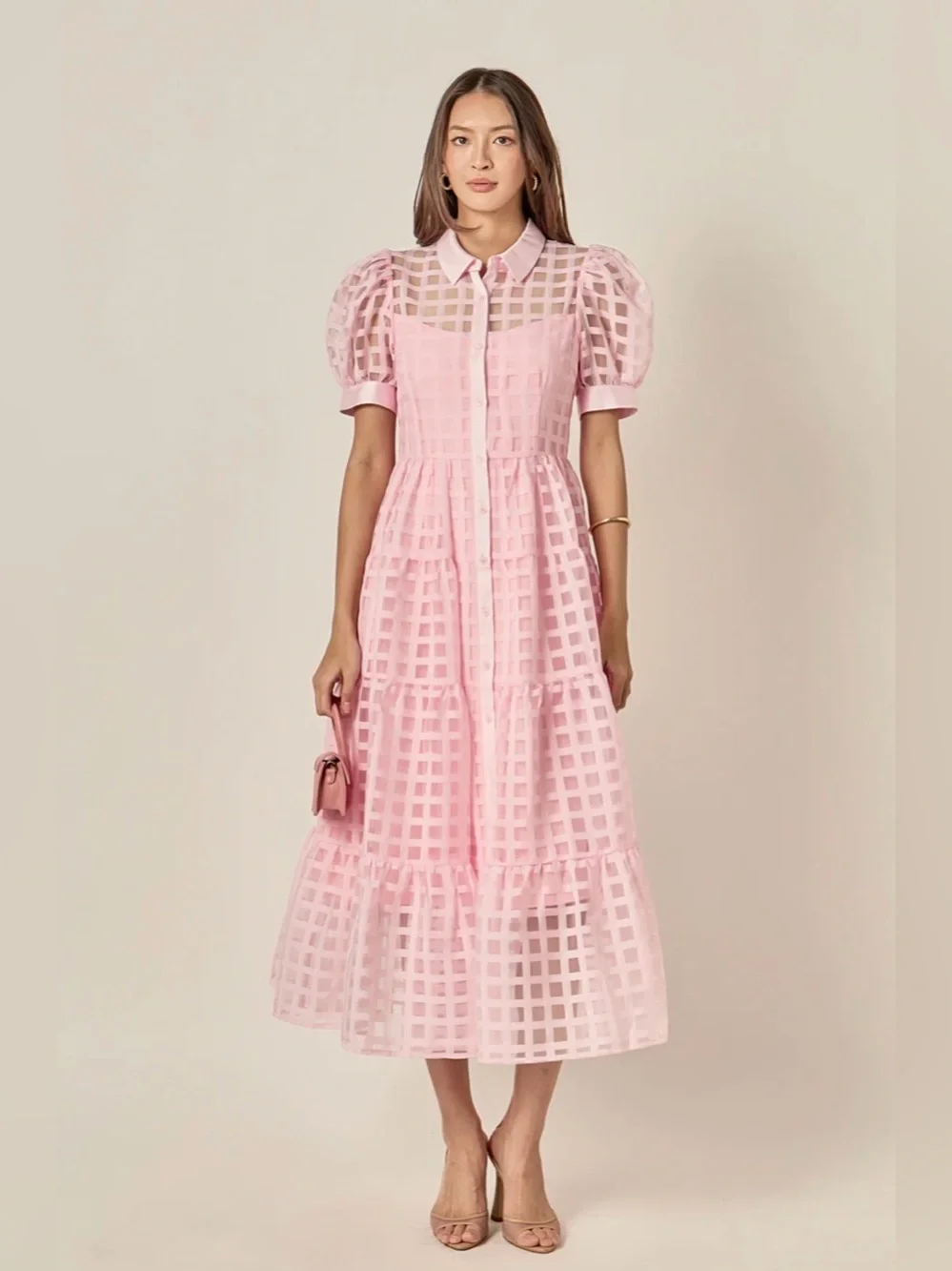 English Factory Gridded Organza Tiered Maxi Dress - Picture 1 of 6